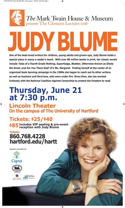 Judy Blume speaking at University of Hartford June 21